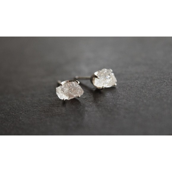 raw stone earrings, natural gemstone studs in sterling silver, crystal e… - Picture 2 of 4